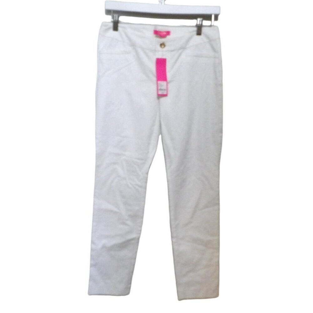 LILLY PULITZER white embossed pattern pants women's size 4 inseam 29" NEW